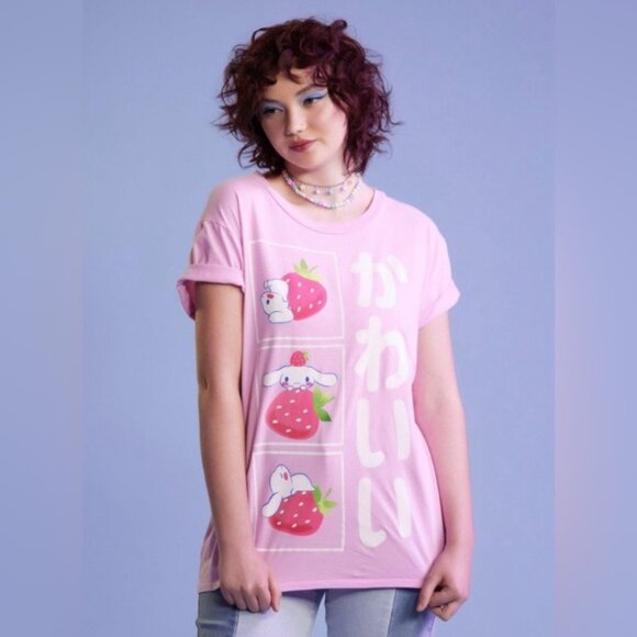 Sanrio Tops - Cinnamoroll | Cropped Strawberry Kawaii Graphic T-Shirt | Size Large